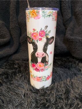 Floral Just A Girl Who Loves Cows Stainless Steel Tumbler - Pink Floral Design